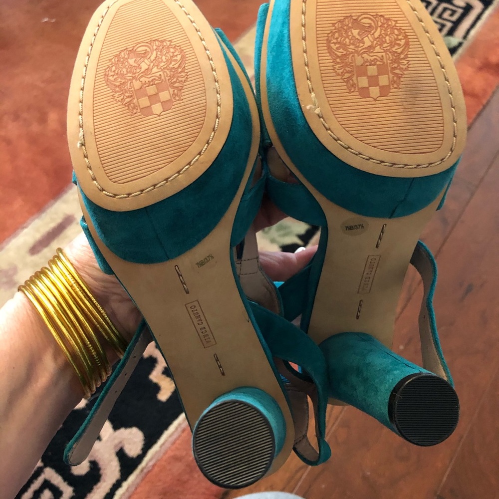 Prada knock offs, turquoise suede platform sandals - Picture 4 of 7